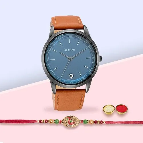 Tital Watch Elegance  N  Kundan Rakhi Combo