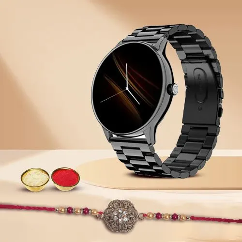 Beautiful AD Kundan Rakhi  N  Noise Smartwatch Pair